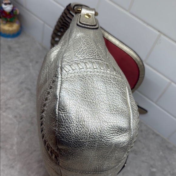 Rare Vintage Coach Whipstitch Silver Leather Women's Bag 11”x10” - Picture 7 of 16